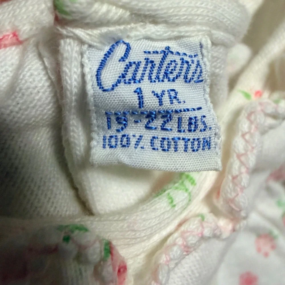 Vintage Carters Baby Girl Pink Floral Smocked Top and Diaper Cover Set 1YR 12M